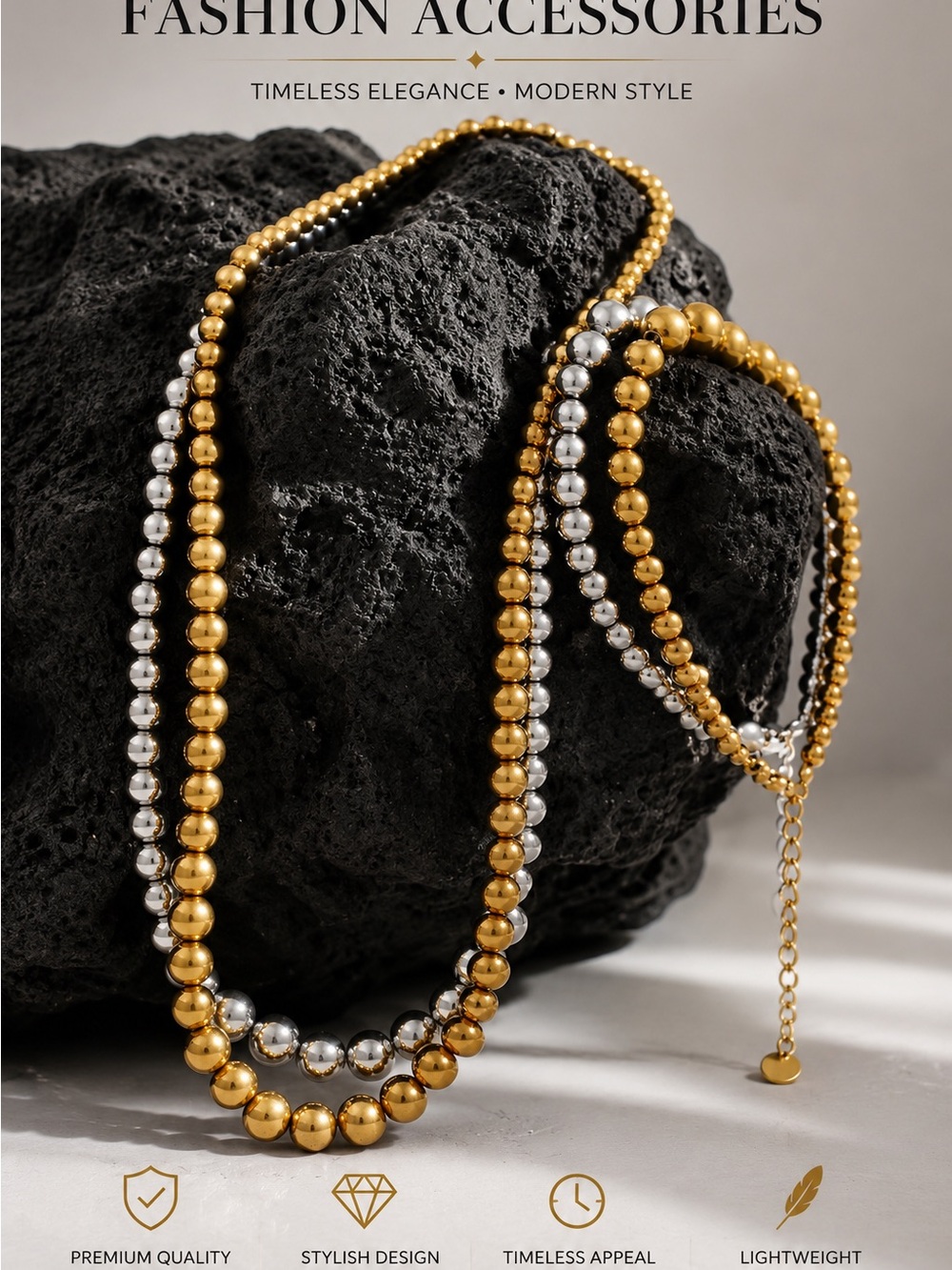 Shiny Gold Beaded Necklace and Bracelet Set. 18 K gold plated - Picture 9 of 9